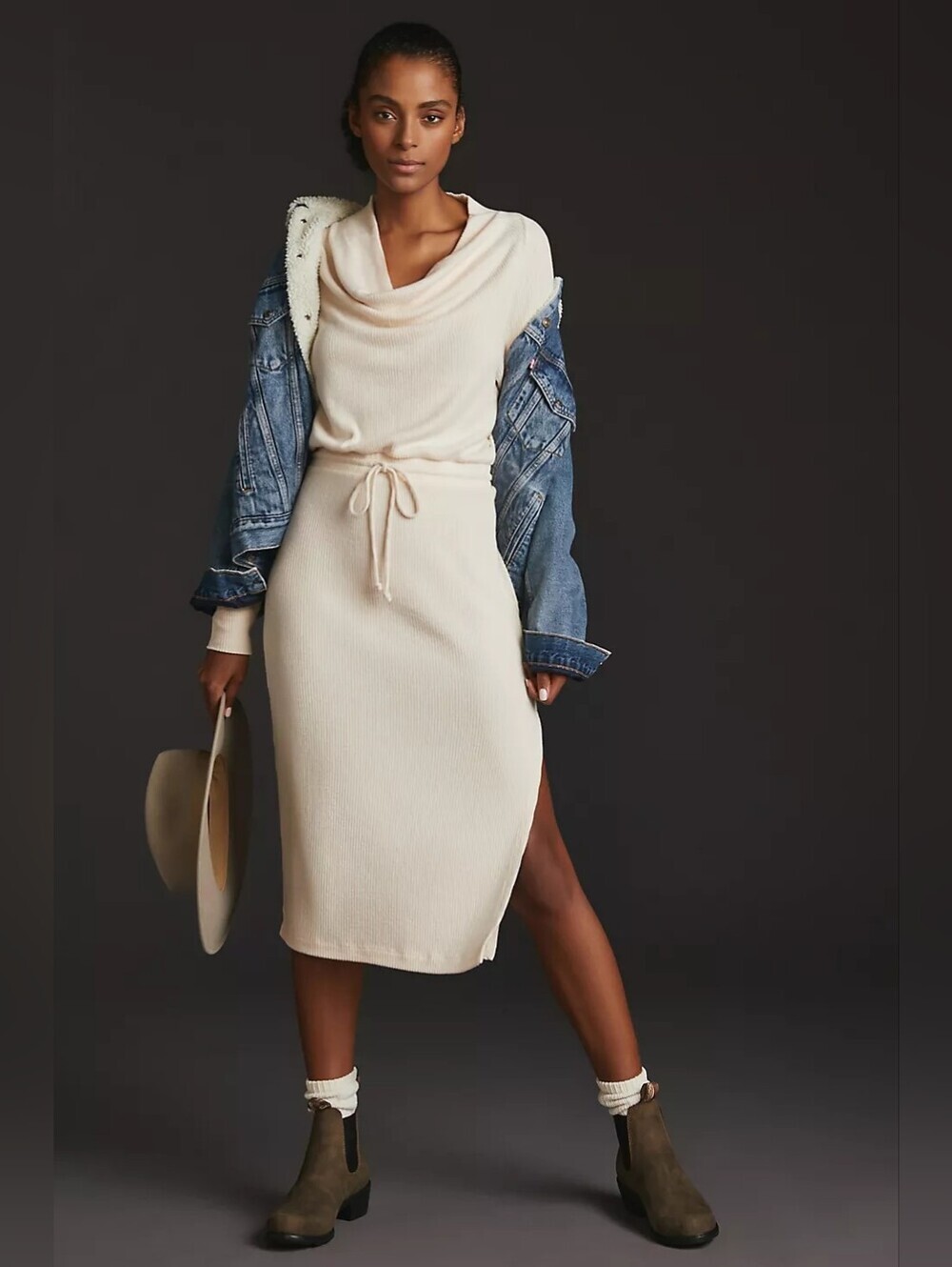 Daily Practice x Anthropologie | Cream Ivory Cowl Neck Midi Sweater Dress Sz 1X